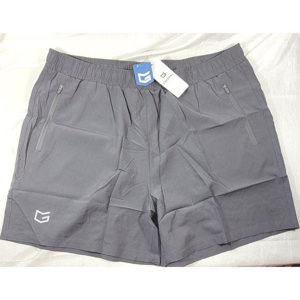G Gradual Men's Polyester 5" Running Shorts w/ Zipper Pockets - Gray - XL